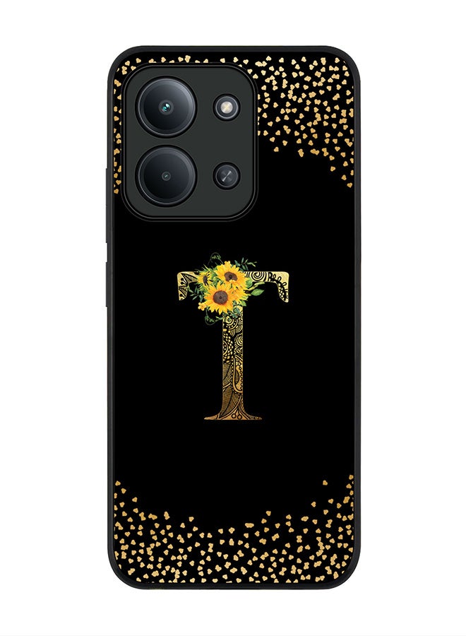 For Xiaomi Redmi 15C 4G Case,Slim fit Camera Protection, Shockproof Thin Phone cover  - Custom Floral Monogram - T ( Black )